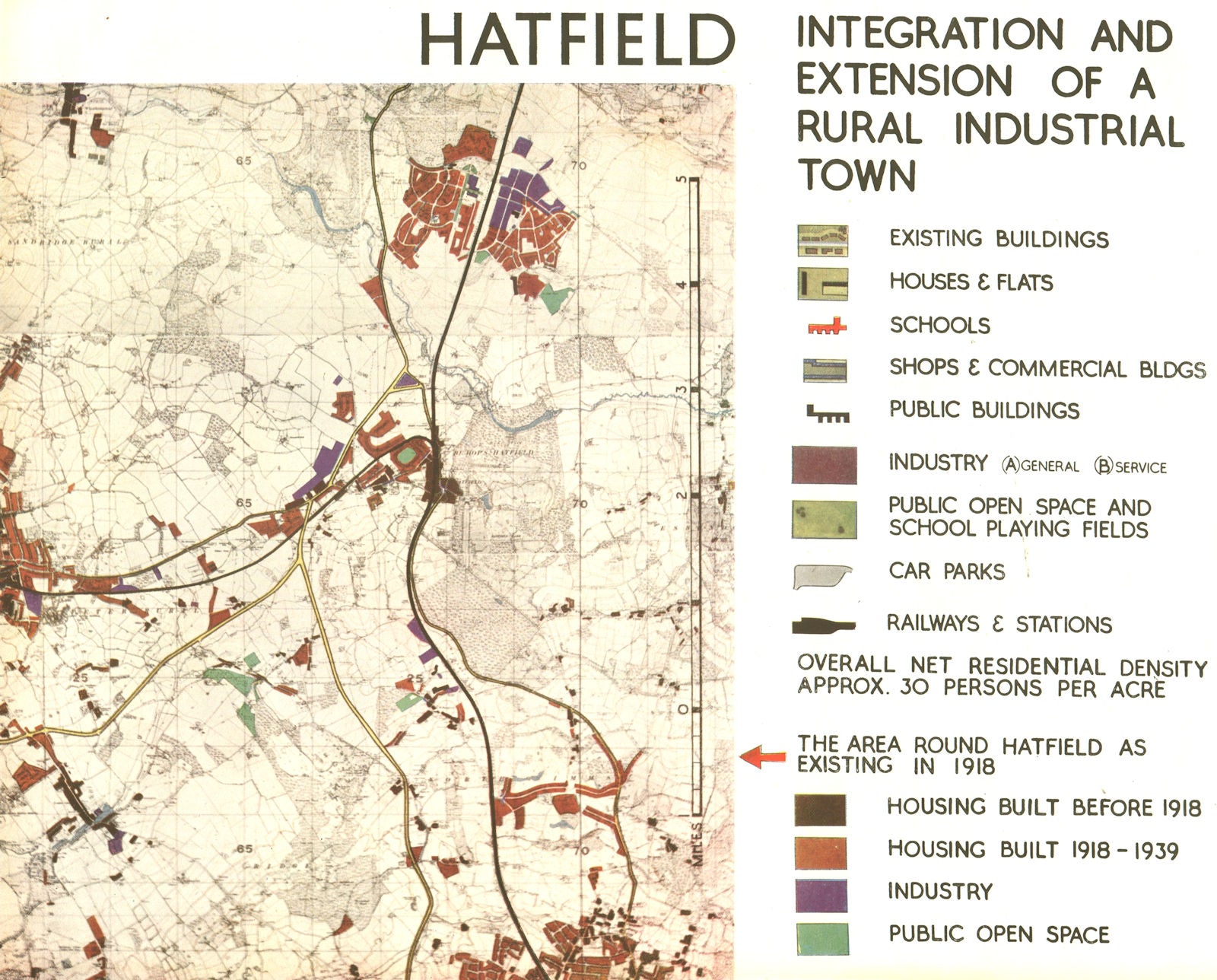 HATFIELD. Postwar redevelopment London Plan Hertfordshire. ABERCROMBIE 1944 map